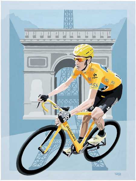 Wiggo in Yellow, painting by Simon Taylor