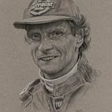 Niki Lauda - Black & White Chalk on Paper approx A3 by Simon Taylor